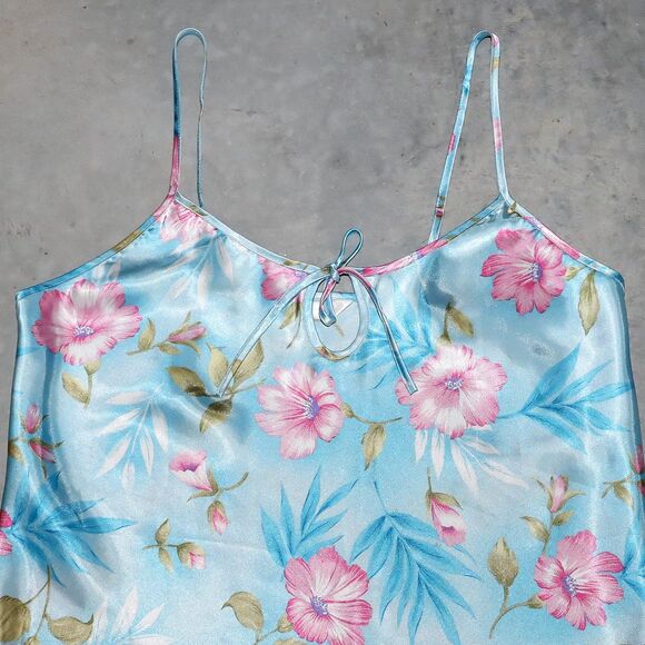 Vintage 80s Satin Slip Dress Tank Short Dress Summer Vacation Mini Dress Large - Picture 3 of 4